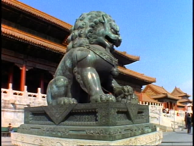 China, Beijing, The Forbidden City, chow dog statue, close-up, shot on Eastman Kodak film