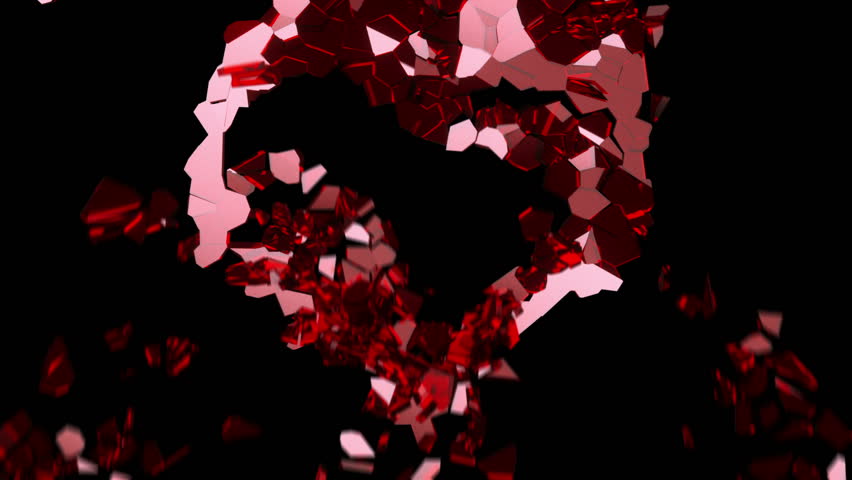 Shattered glass: red broken heart shape. Alpha is included