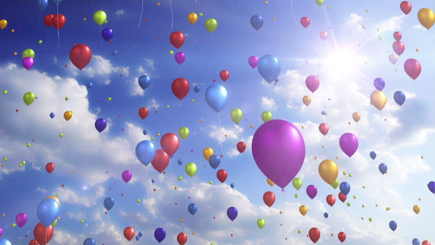 Colorful Balloons - Festive / Party Video Background Loop /// Lots of colorful balloons gently rise up to a cloudy, sunny sky. A wonderfully calm and relaxed video loop. Hope you enjoy it.
