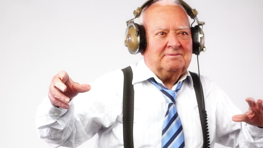 a very funky elderly grandpa dj mixing records
