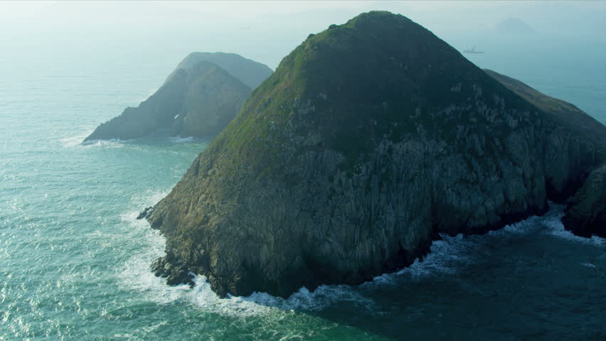 Aerial view of rocky coastal Islands nr Hong Kong, South China Sea, China, Asia, RED EPIC