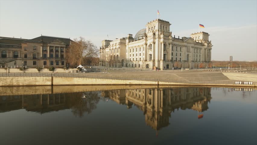 The Reichstag Building Berlin (Bundestag) Reflection with Sun in 1080p FullHD 