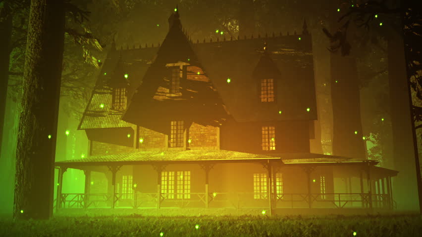 Scary House in Magic Deep Forest Fairy Tale Scene 3D artwork