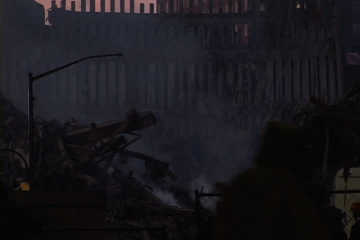 NEW YORK CITY - SEPTEMBER 28, 2001: Smoke rising from World Trade Center rubble.