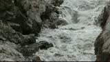 White River in the granite gorge, Republic of Adygea, pollution, agriculture, volcano