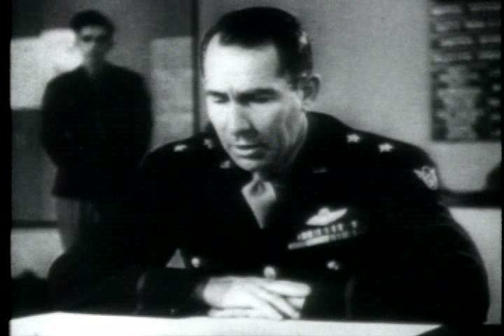 1940s - In the Air Force operations room, plans are made to bomb Germany in World War 2.