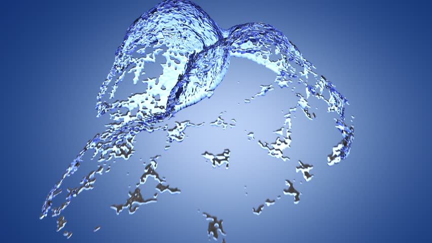 two drops of water colliding and splashing on bright blue screen, slow motion (hd, 1080p, computer generated simulation of liquid)