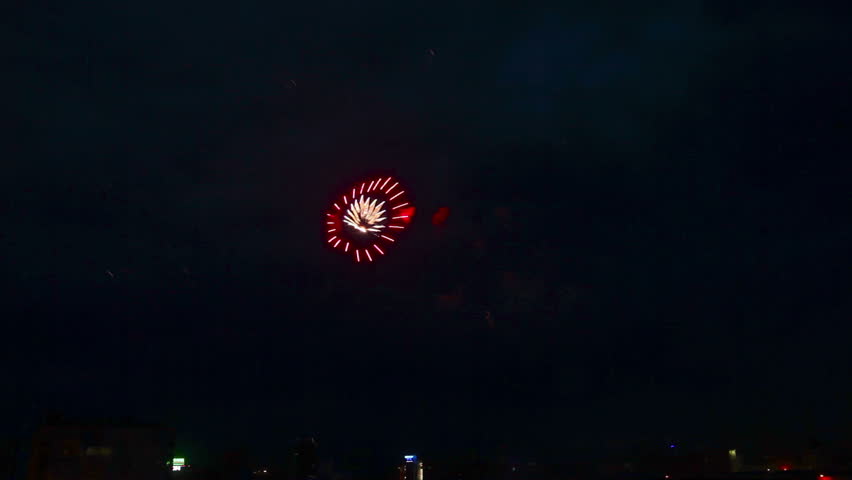 Fireworks in the night sky in honor of the Victory Day. Time lapse. 