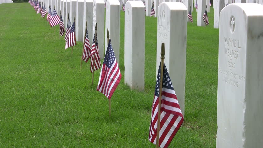 Video of the Fort Sam Houston Veterans Cemetery Memorial Day. Headstones and flags. Grass headstones flags. San Antonio, Texas. Don Despain of Rekindle Photo