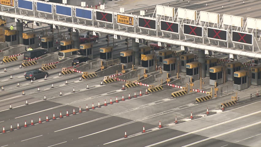 Hong Kong China February Toll Gate Traffic On Highway Shot In