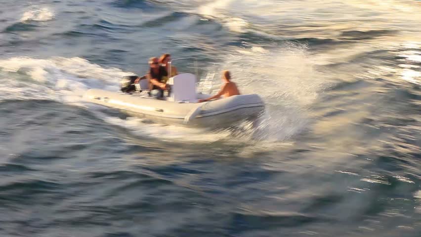 ISTANBUL - SEP 3: Tourists having fun with an inflatable boat at Bosphorus Sea on September 3, 2012 in Istanbul, Turkey.
