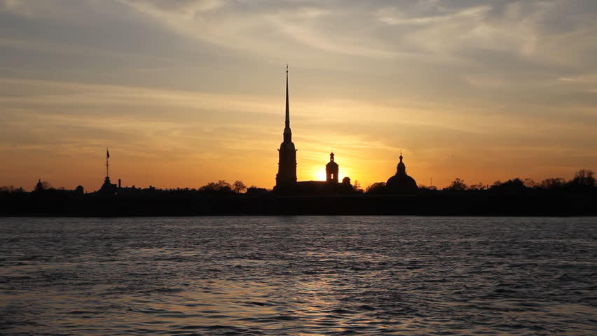 Sunset silhouette of St.Petersburg, Russia