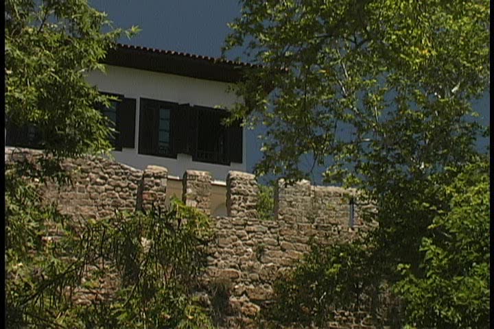 A Medieval Selcuk defense wall with crenelations and loopholes in perfect conditions