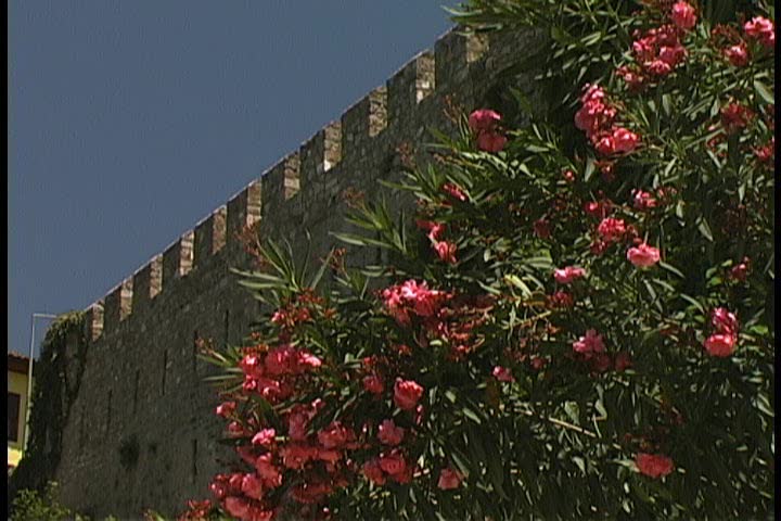 A Medieval Selcuk defense wall with crenelations and loopholes in perfect conditions
