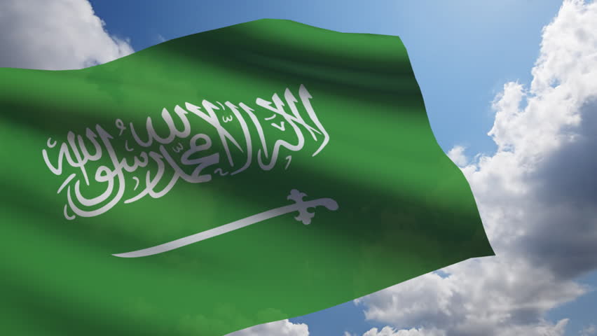 Saudi Arabia flag animation with real time-lapse clouds.