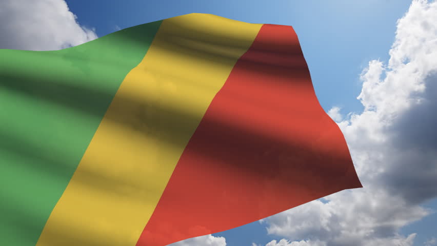 Congo flag animation with real time-lapse clouds.
