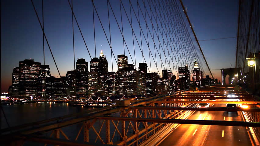 Downtown Manhattan and Brooklyn Bridge at night