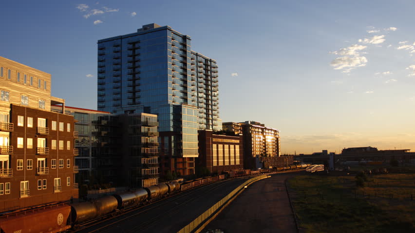 Scenic City Sunrise Time lapse with Train