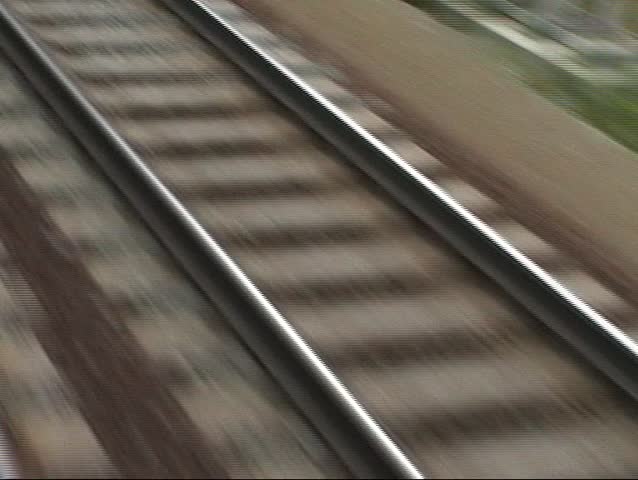 Railway Detail In Moving With Turnout and Station