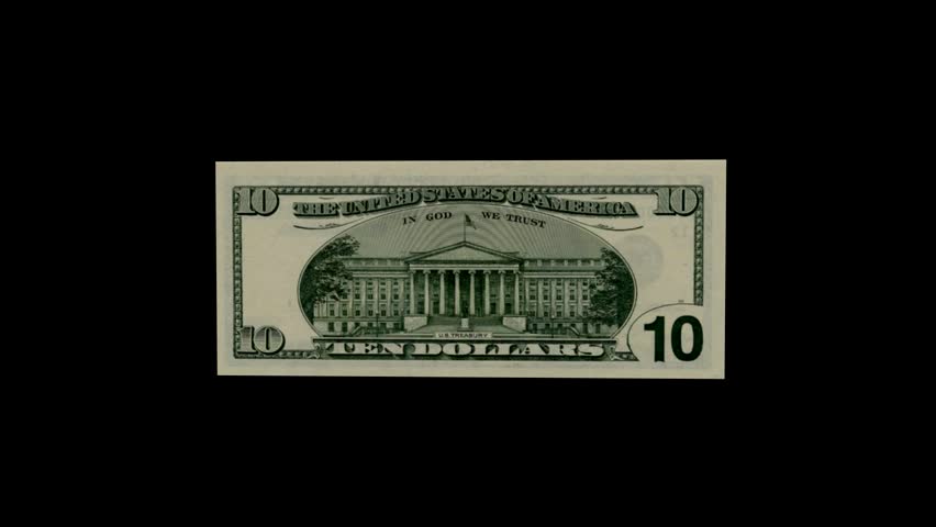 Ten dollar bill stretching in hi-def