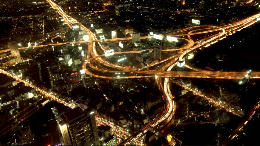 A footage in timelapse, from the Bayoke tower in bangkok, busy traffic.