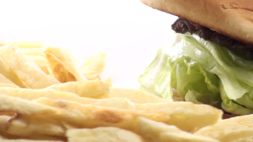 Fast food burger and fries - zoom