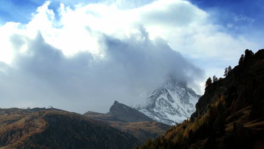 Time-lapse clouds over the Matterhorn & alpine meadow in Zermatt, Switzerland