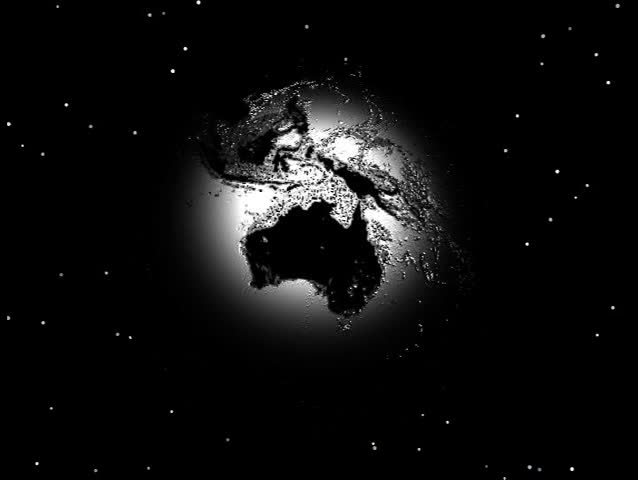 A weird, chrome like see through globe spins as the camera fly's by in space.