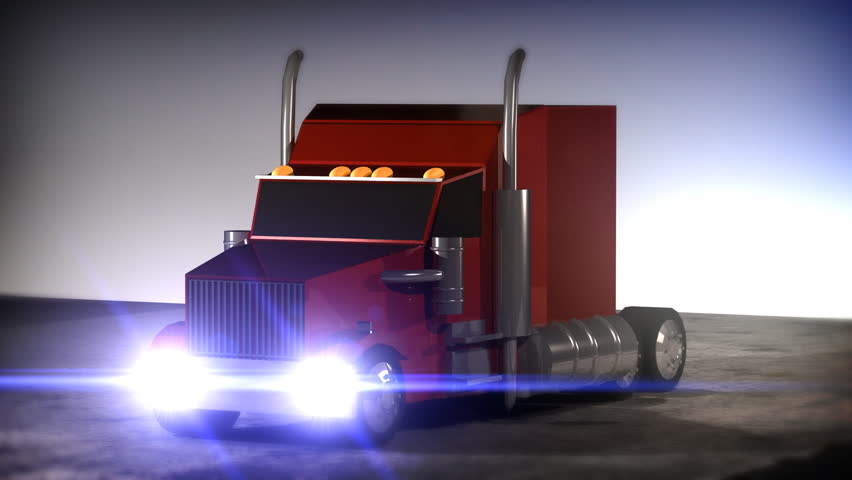 A red tractor trailer truck 