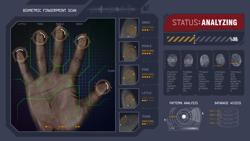 Computer software scanning and analyzing fingerprints Contains a lot of minor details and looks best in 1080p or 720p format. 