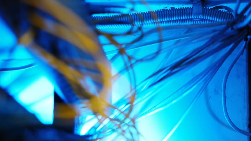 Fully loaded network media converters and ethernet switches. Sequence of shots.