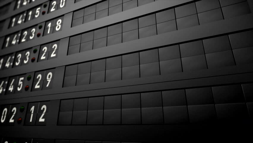 a airport billboard animation, with the word: on time