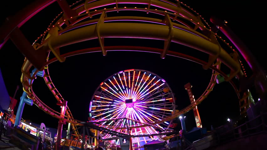 Amusement Park At Night on Santa Monica Pier in California