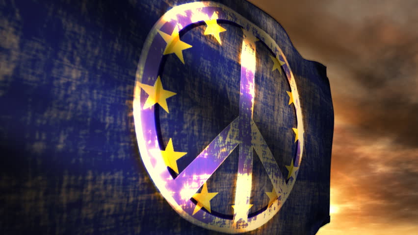 (1182) Peace Symbol Sunset Clouds EU European Union Flag Sunset