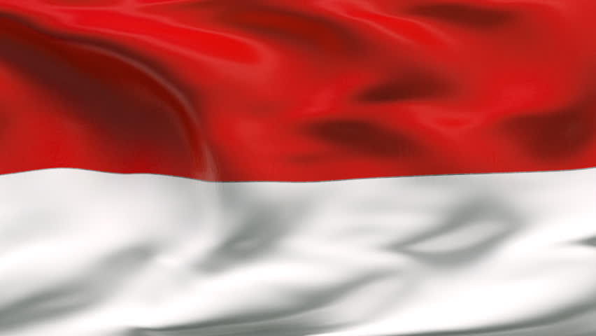 Creased Indonesia cotton flag with visible stitch and seams in slow motion