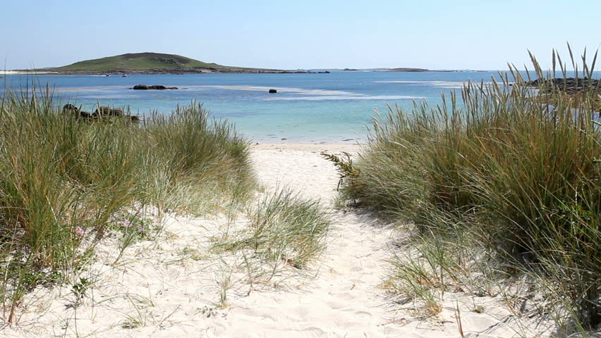 Path to Rushy Bay beach in Bryher, Isles of Scilly Cornwall UK.