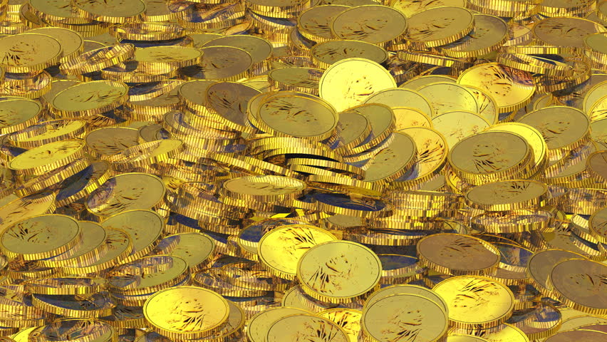 Coins falling down.  3D animation  