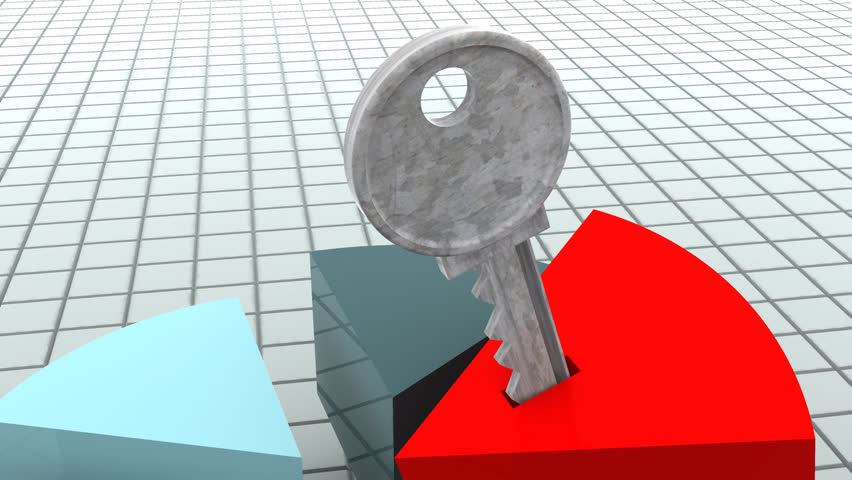 key unlocks part of pie chart. 3d 