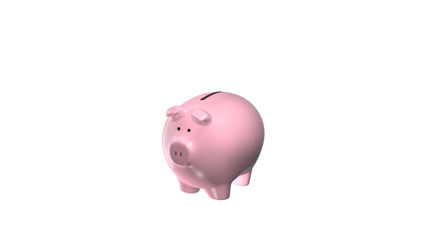 PIGGY BANK WITH EUR SYMBOL. Animation of the pink pig with falling gold EUR symbol. With alpha matte you can choose whatever background you like.