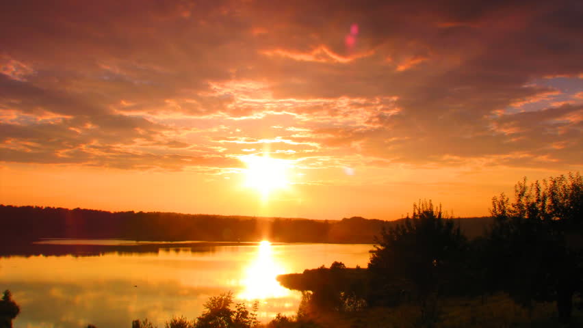 sunset on the lake, time-lapse