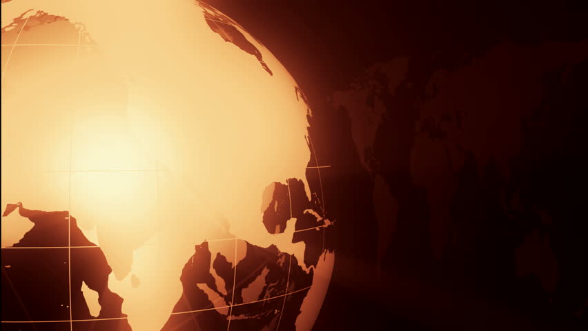 Computer-rendered animation for astronomical TV with golden frame Turning globe. 