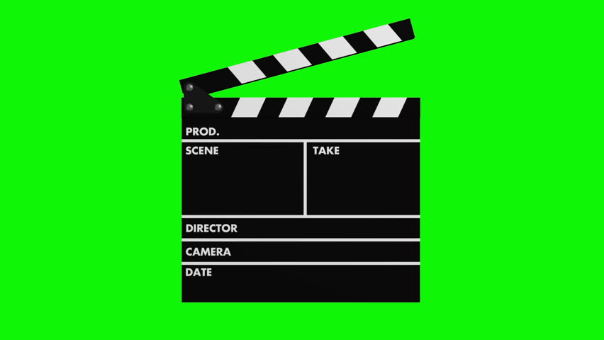 Movie production clapper-board isolated on green screen chroma key background