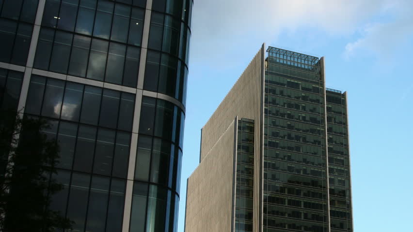 time lapse of canary wharf buildings, london, uk