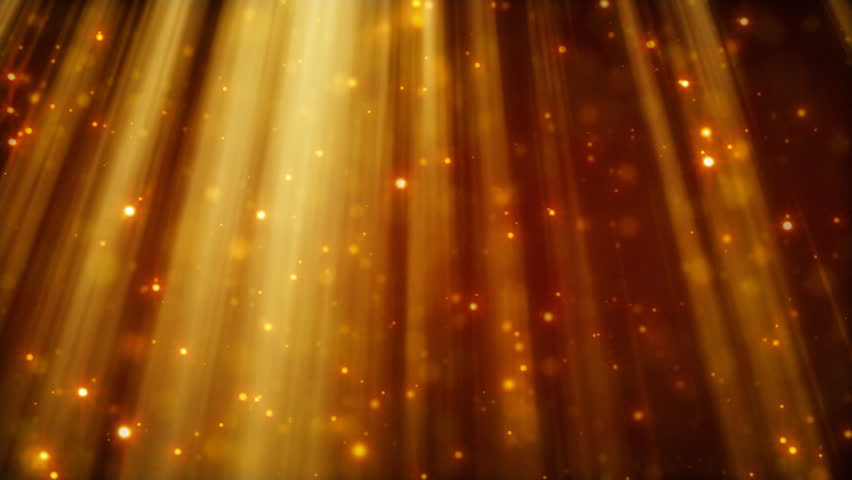 loopable background flying golden particles in light beams