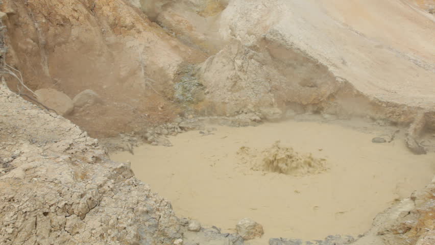 Boiling mud pot in the active geothermal area of Lassen Volcanic National Park known as Sulfur Works; includes ambient sound.