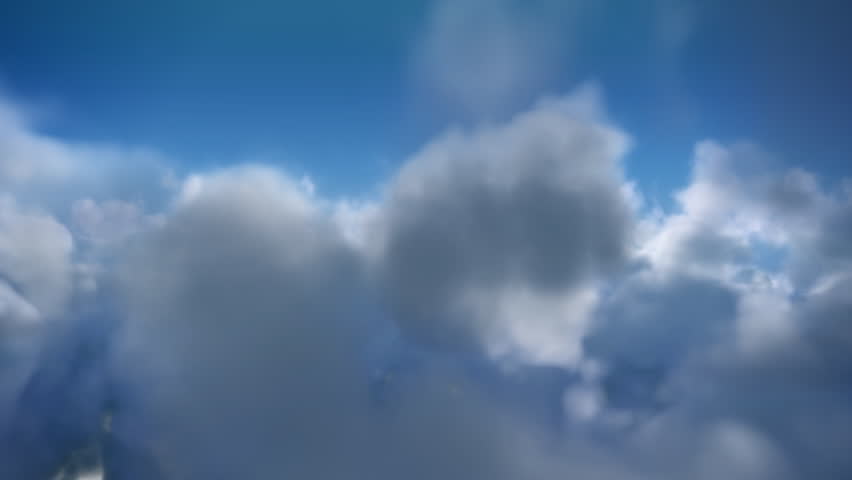 Cloud fly through 3D render. A flight out of and back into the clouds.  