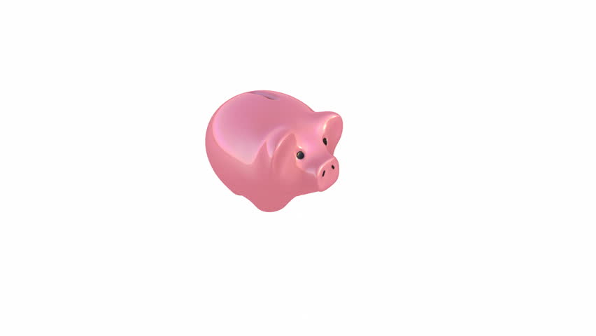 Falling pink piggy bank breaking into pieces