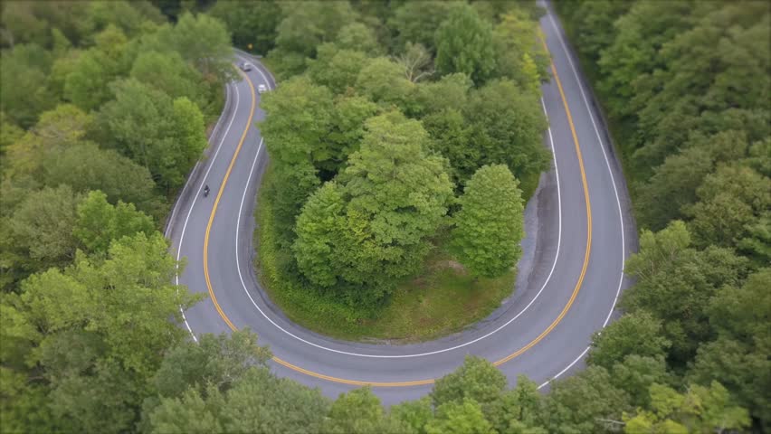 Motorcycle Hairpin Turn Aerial Appalachian Stock Footage Video