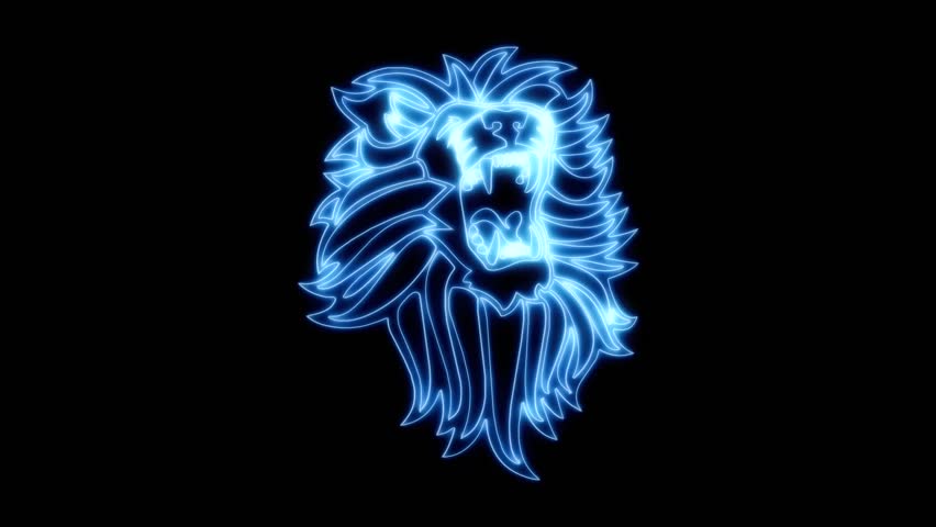 Stockvideoklipp Pa Blue Neon Lion Roaring Animated Helt