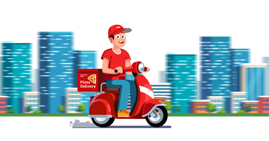 Pizza Or Food Delivery Concept. Boy Riding On Scooter Or ...